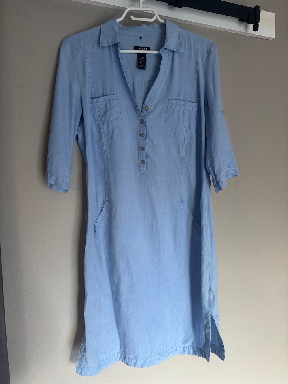 Linen Blue Shirt Dress 🩵🤍